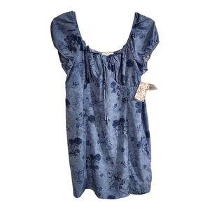 Pink Republic Dress Womens Size XXL Blue Floral Scoop Neck Peplum Sleeve Lined